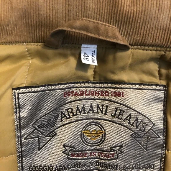 80’s ARMANI JEANS Coat Made in Italy Stoned Wash Brown But/Zip Lined Hood Sz 48